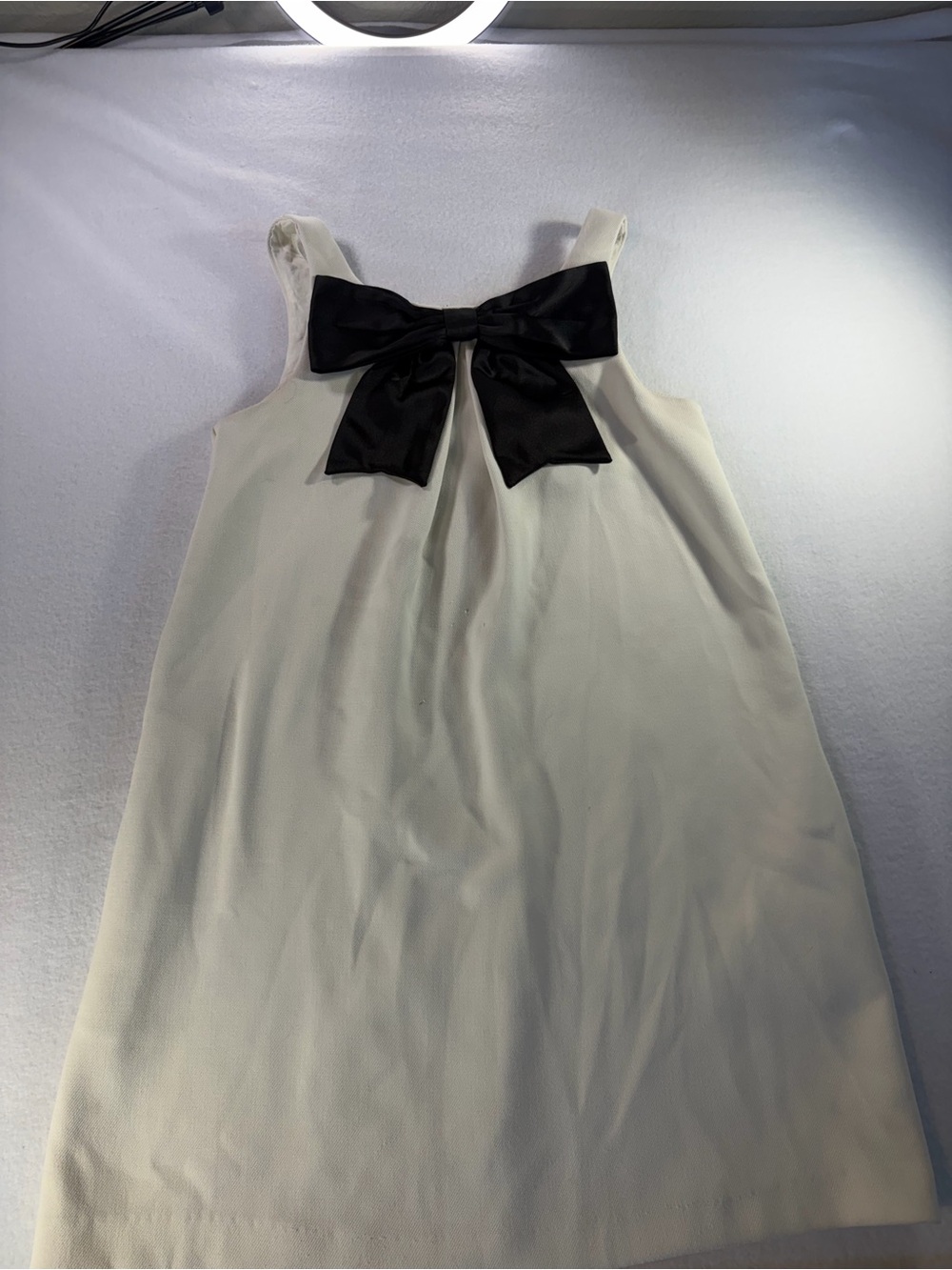 Zara Cream Sleeveless Shift Dress with Black Bow